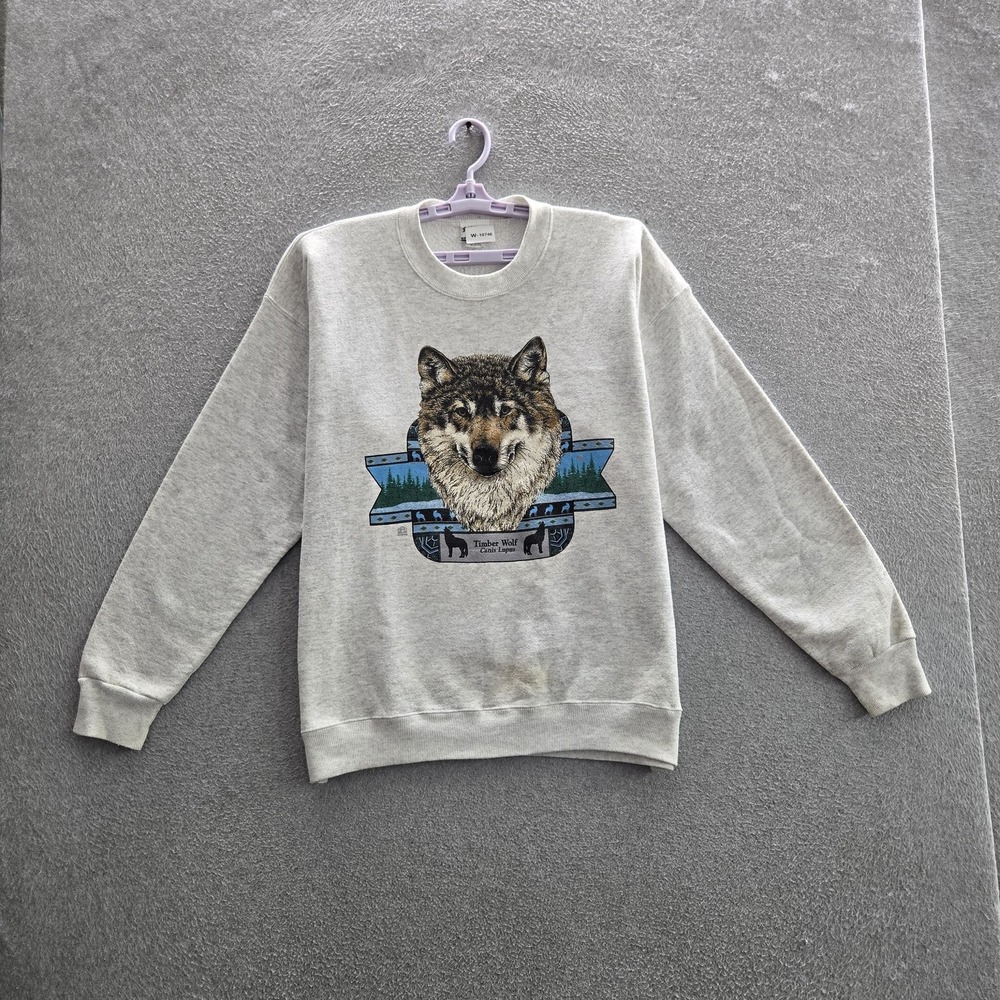 VINTAGE Timber Wolves Men Sweatshirt XL Gray 90s USA Pullover READ
